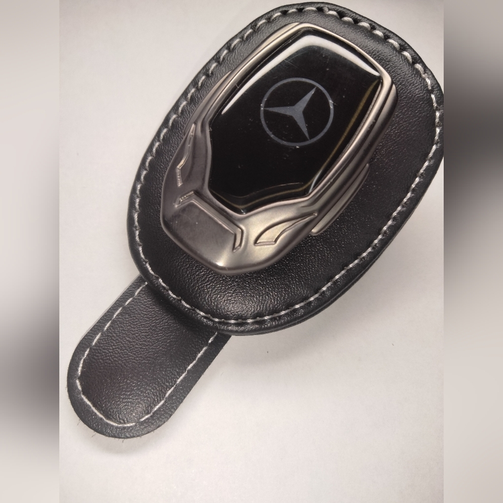 Mercedes Benz Sunglass Holder for Car with Logo Black PU Leather NWT